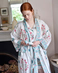 Blue & Pink Floral naisten kimono aamutakki Puuvillavaatteet Powell Craft