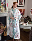 Blue & Pink Floral naisten kimono aamutakki Puuvillavaatteet Powell Craft