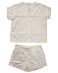 Naisten valkoinen shortsi + paita pyjamasetti - Anna Puuvillavaatteet Powell Craft