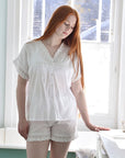 Naisten valkoinen shortsi + paita pyjamasetti - Anna Puuvillavaatteet Powell Craft S/M