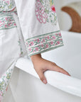 Pink & mint floral naisten kimono aamutakki Puuvillavaatteet Powell Craft