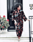 Velvet Black Exotic Flower naisten kimono aamutakki Puuvillavaatteet Powell Craft