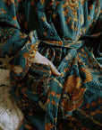 Velvet Green Orange & Blue Floral naisten kimono aamutakki Puuvillavaatteet Powell Craft