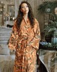 Velvet Orange, Blue & Yellow Floral naisten kimono aamutakki Puuvillavaatteet Powell Craft