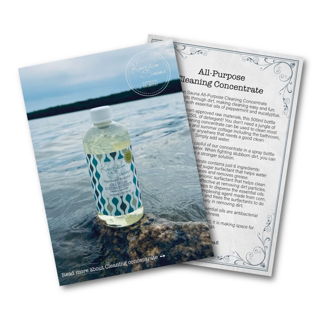 Kaurilan Saunan Tuotekortit Englanniksi - 6 kpl - markkinointimateriaali