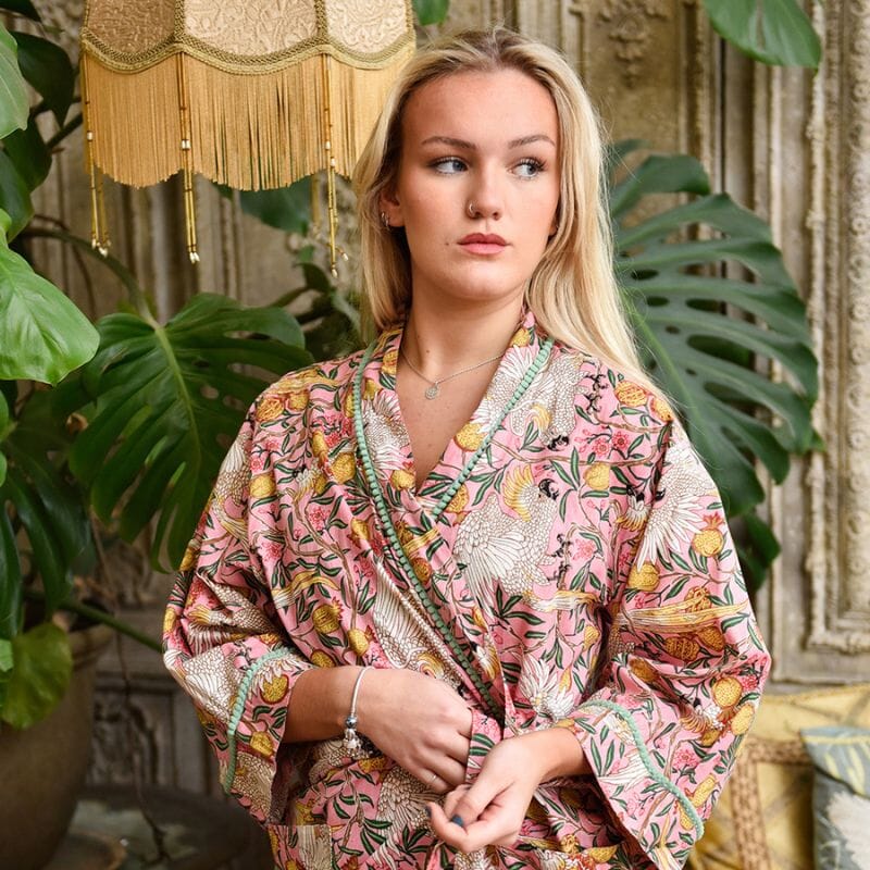 Bird & Pomegranate naisten kimono aamutakki Puuvillavaatteet Powell Craft 