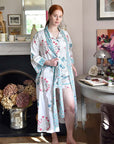 Blue & Pink Floral naisten kimono aamutakki Puuvillavaatteet Powell Craft 
