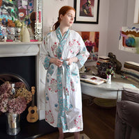 Blue & Pink Floral naisten kimono aamutakki Puuvillavaatteet Powell Craft 