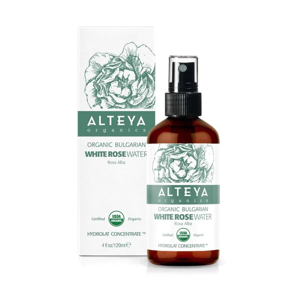Bulgarian White Rose Water - Valkoruusuvesi 120ml lasisessa suihkepullossa brändiltä Alteya Organics. 