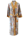 Grey coral & mustard floral naisten kimono aamutakki Puuvillavaatteet Powell Craft 