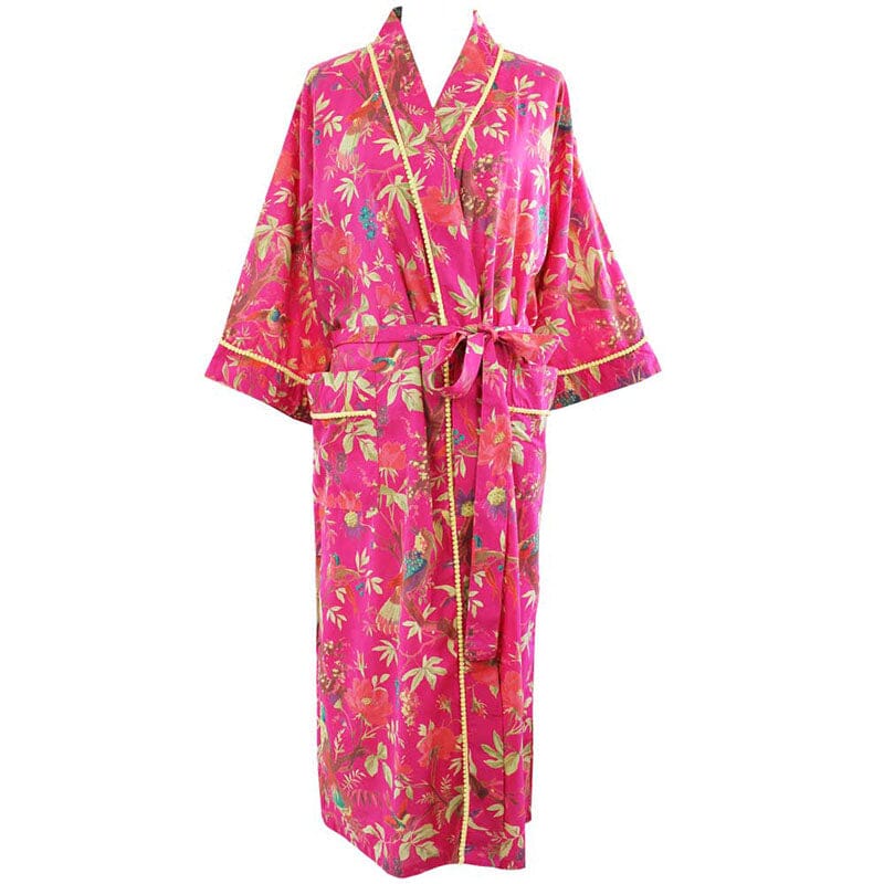 Hot Pink Bird naisten kimono aamutakki Puuvillavaatteet Powell Craft 