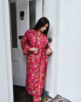 Hot Pink Bird naisten kimono aamutakki Puuvillavaatteet Powell Craft 