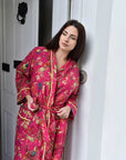 Hot Pink Bird naisten kimono aamutakki Puuvillavaatteet Powell Craft 