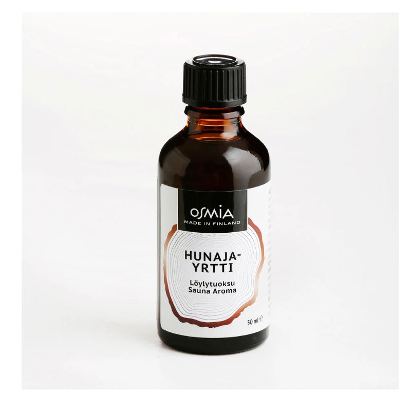 Osmia Hunaja-yrtti-löylytuoksu 50 ml ruskeassa lasipullossa.