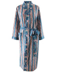 Inky Blue Floral & Stripe naisten kimono aamutakki Puuvillavaatteet Powell Craft