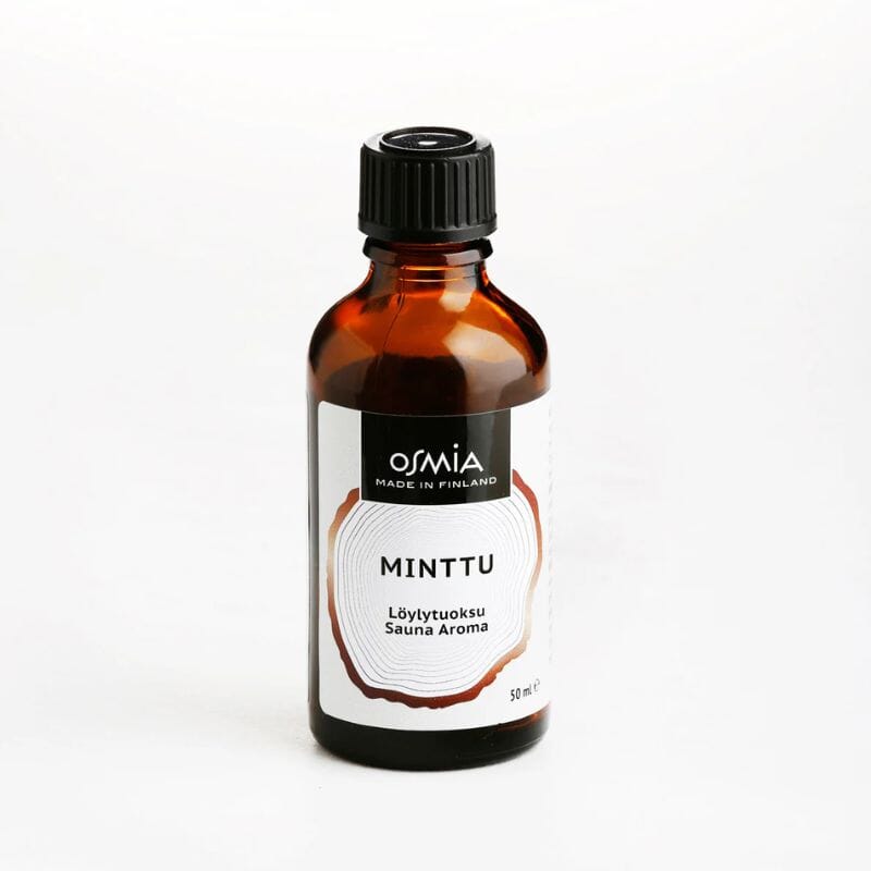 Osmia Minttu-löylytuoksu 50 ml ruskeassa lasipullossa.