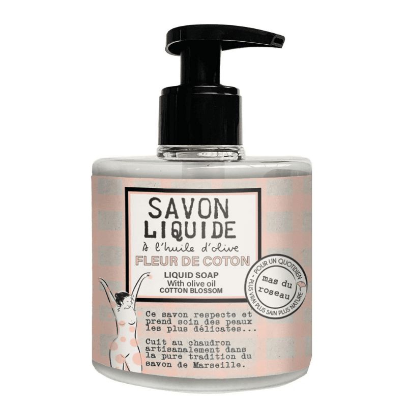 Nestemäinen Marseillesaippua Puuvillankukka 300ml 99% Luomu! Saippuat Mas Du Roseau 300ml 