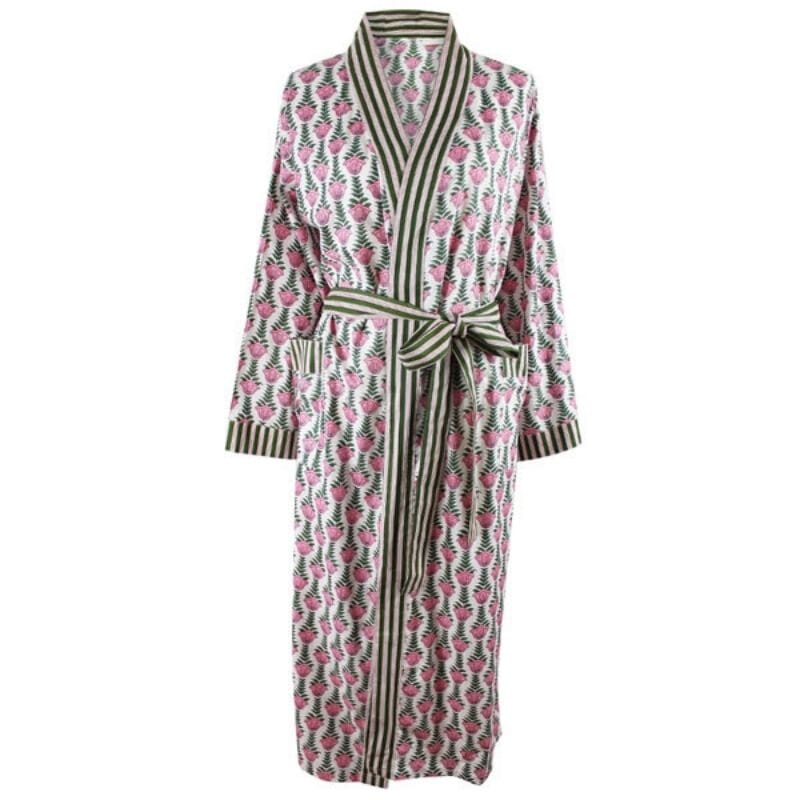 Pink &amp; Green Damask Style Floral Print kimono aamutakki Puuvillavaatteet Powell Craft 