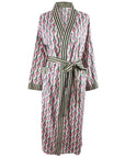 Pink & Green Damask Style Floral Print kimono aamutakki Puuvillavaatteet Powell Craft 