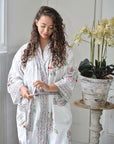 Pink & mint floral naisten kimono aamutakki Puuvillavaatteet Powell Craft 