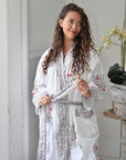 Pink & mint floral naisten kimono aamutakki Puuvillavaatteet Powell Craft 