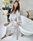 Pink & mint floral naisten kimono aamutakki Puuvillavaatteet Powell Craft 