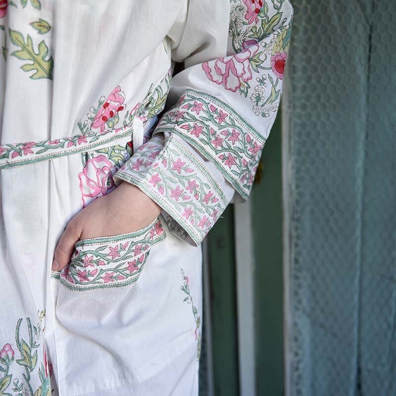 Pink &amp; mint floral naisten kimono aamutakki Puuvillavaatteet Powell Craft 