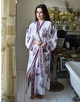 Purple Large Floral Block Print naisten kimono aamutakki Puuvillavaatteet Powell Craft 