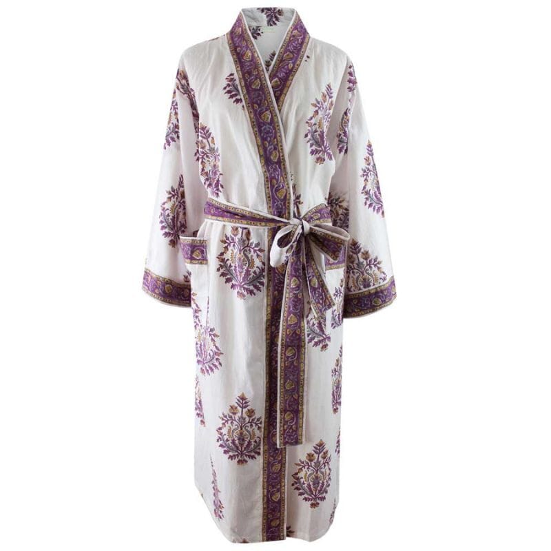 Purple Large Floral Block Print naisten kimono aamutakki Puuvillavaatteet Powell Craft 