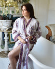 Purple Large Floral Block Print naisten kimono aamutakki Puuvillavaatteet Powell Craft 