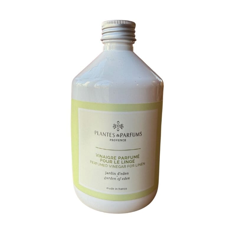 Plantes & Parfums Provencen pyykkietikka 'Jardin d'Eden' valkoisessa kierrekorkillisessa 500ml pullossa.
