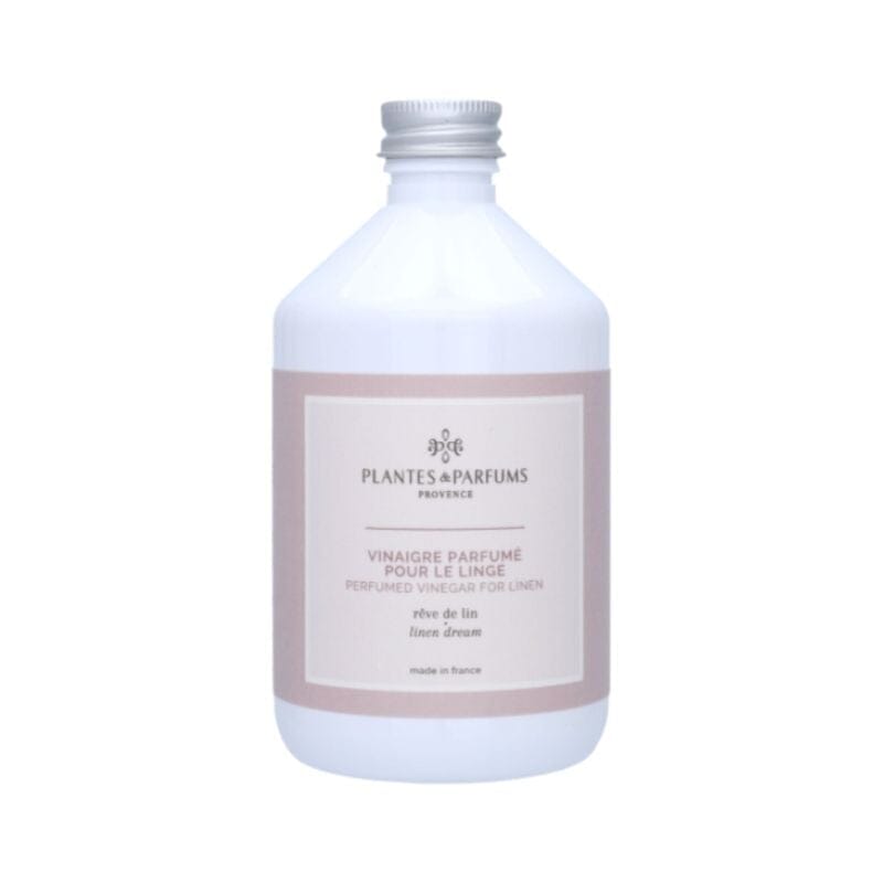 Plantes & Parfums Provencen pellavan tuoksuinen pyykkietikka 'Rêve de lin' valkoisessa kierrekorkillisessa 500ml pullossa.