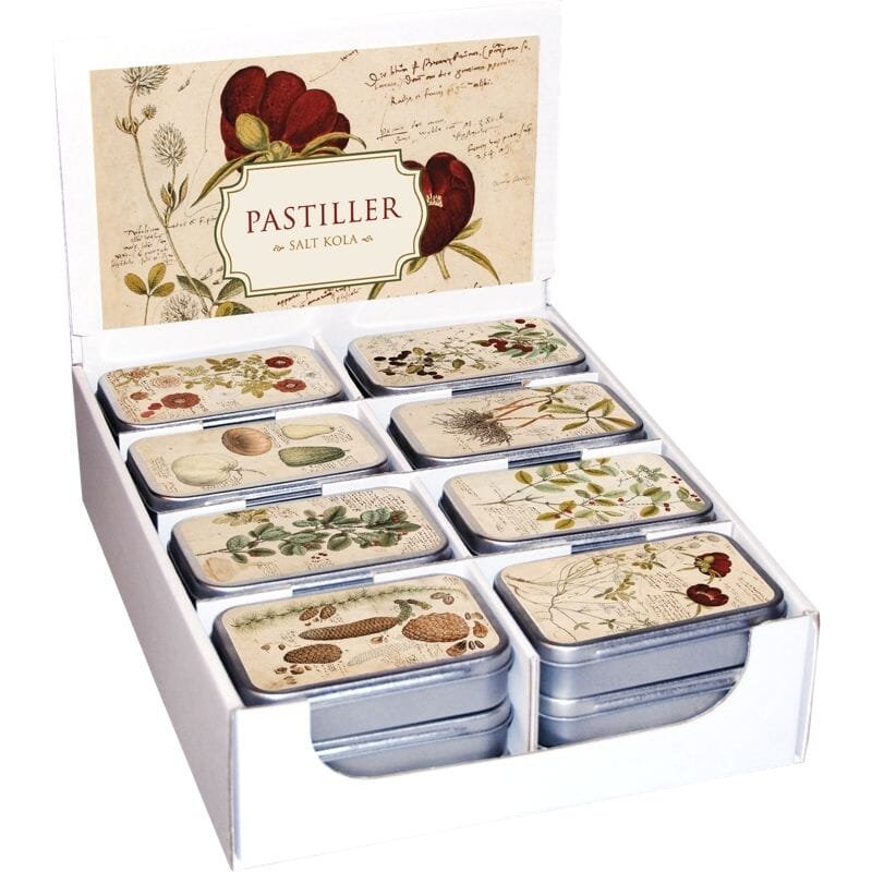 Kauniita Sköna Ting -pastillirasioita täynna  suolaisen karamellin makuisia pastilleja .