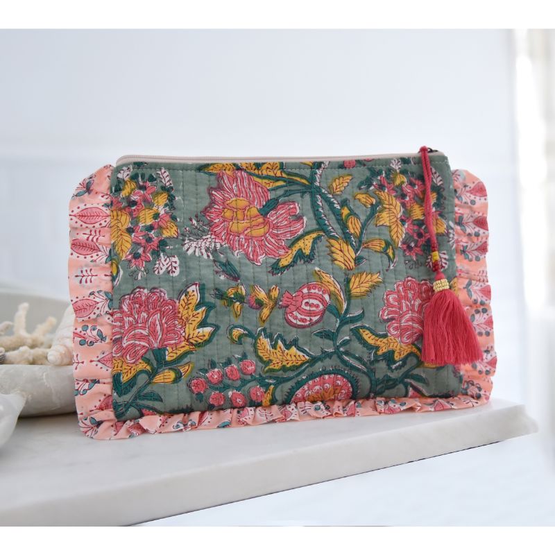Toilettilaukku - Green, Lemon & Pink Mixed Print Laukut Powell Craft 