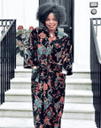 Velvet Black Exotic Flower naisten kimono aamutakki Puuvillavaatteet Powell Craft 