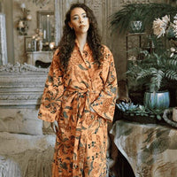 Velvet Orange, Blue & Yellow Floral naisten kimono aamutakki Puuvillavaatteet Powell Craft 