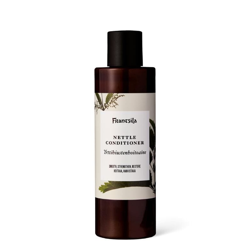 Frantsila Nokkos-yrttihiustenhoitoaine 200ml ruskeassa muovipullossa. 