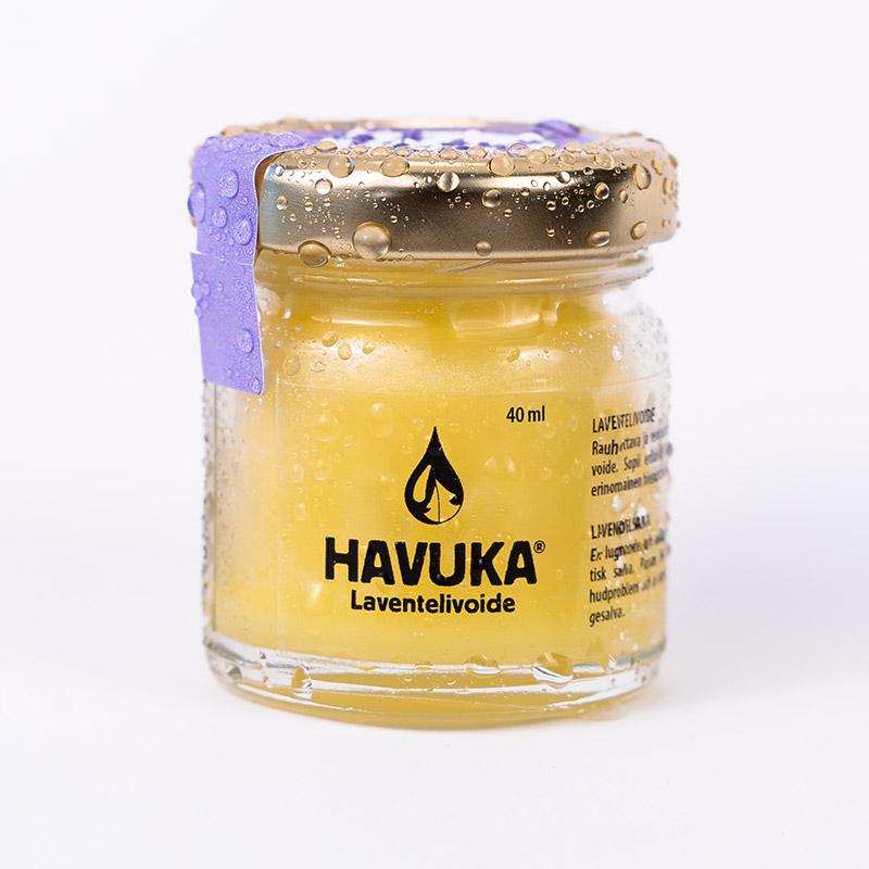 Havuka Laventelivoide 40ml lasipurkissa, jossa metallinen kierrekorkki.