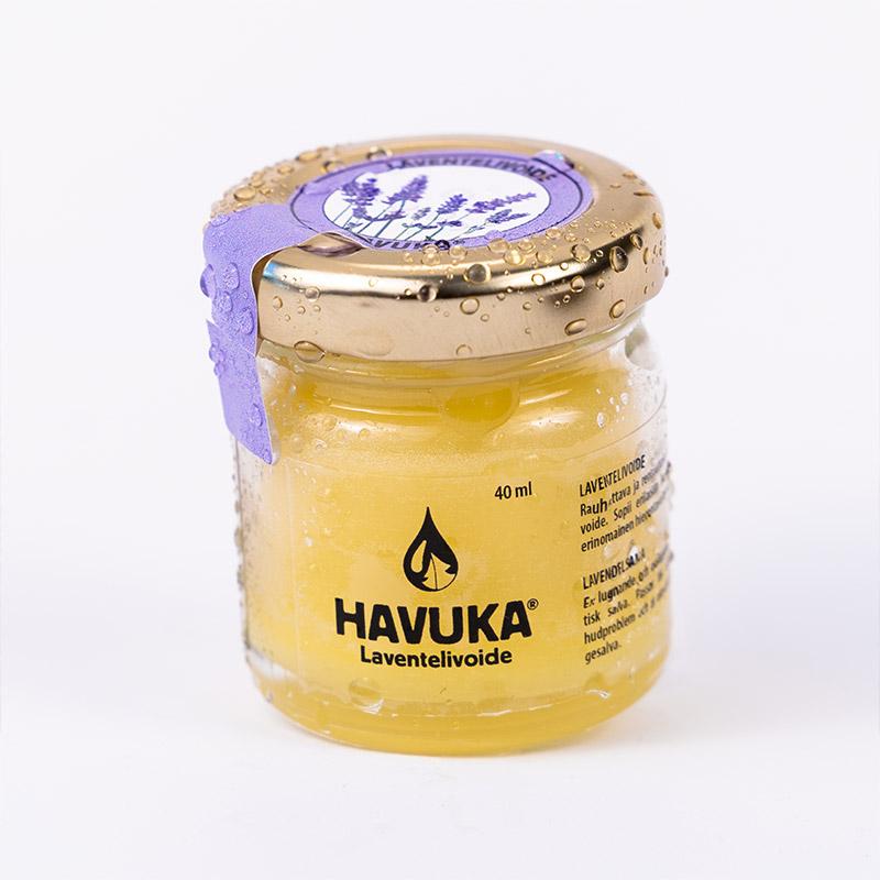 Havuka Laventelivoide 40ml lasipurkissa, jossa metallinen kierrekorkki.