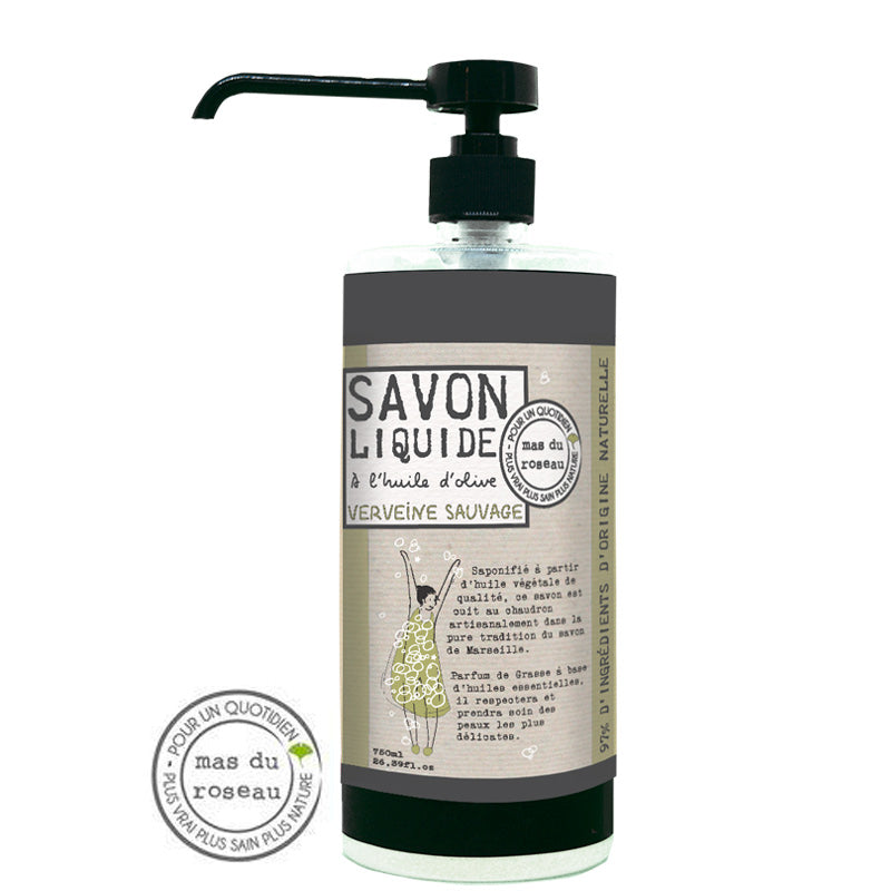Nestemäinen Marseillesaippua Verveine 750 ml 99% Luomu! Saippuat Mas Du Roseau 