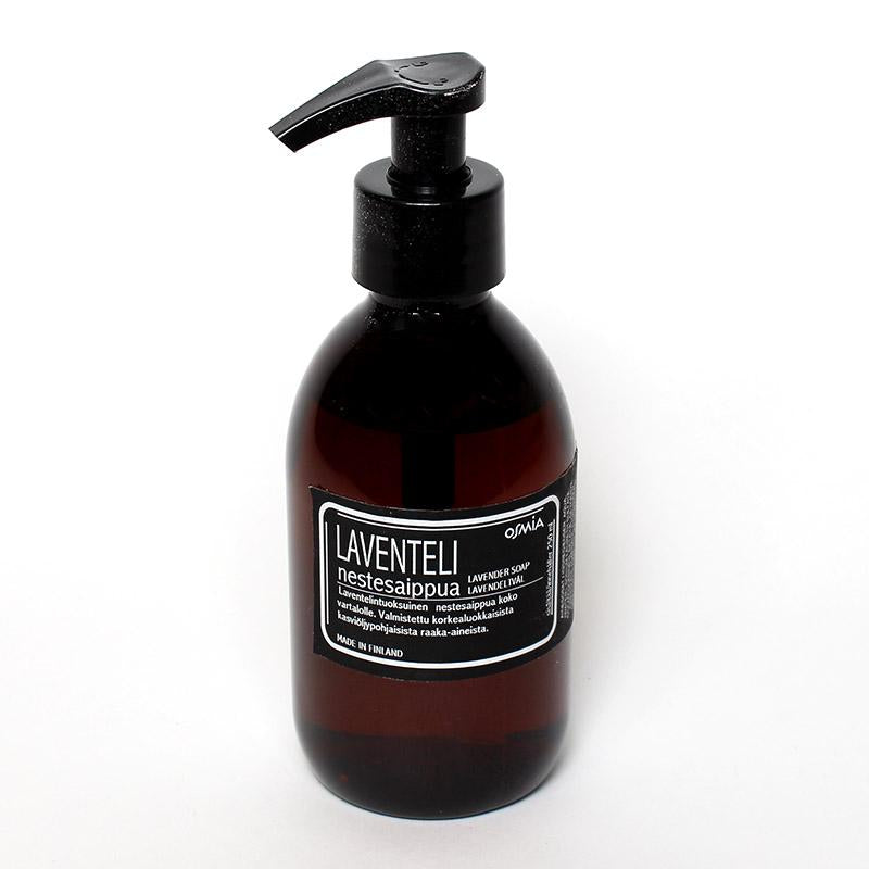 Osmia Laventeli-nestesaippua 250 ml ruskeassa pumppupullossa.