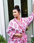 Pink Paisley naisten kimono aamutakki Puuvillavaatteet Powell Craft 