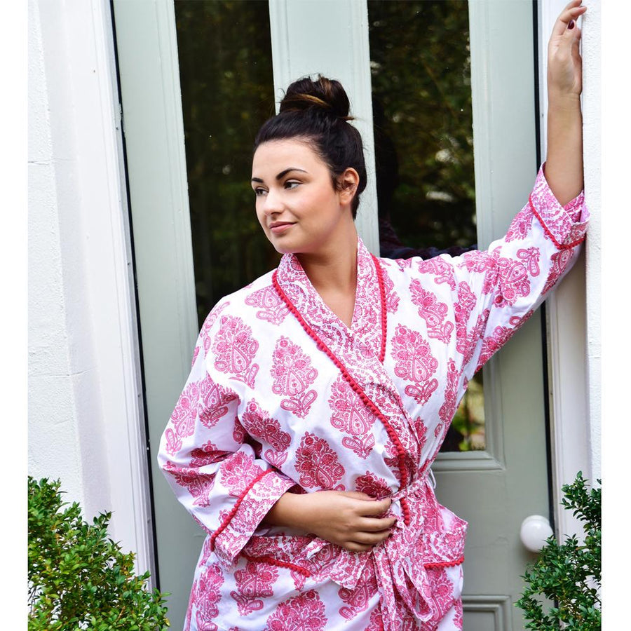 Pink Paisley naisten kimono aamutakki Puuvillavaatteet Powell Craft 