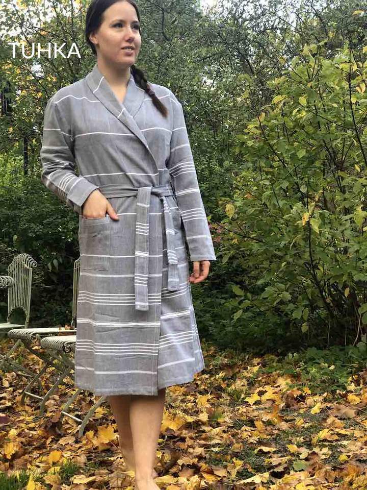 Saunatonttu Roosan hamam-kylpytakki Tuhka Bathrobe Saunatonttu by Kaurilan Sauna L Tuhka 