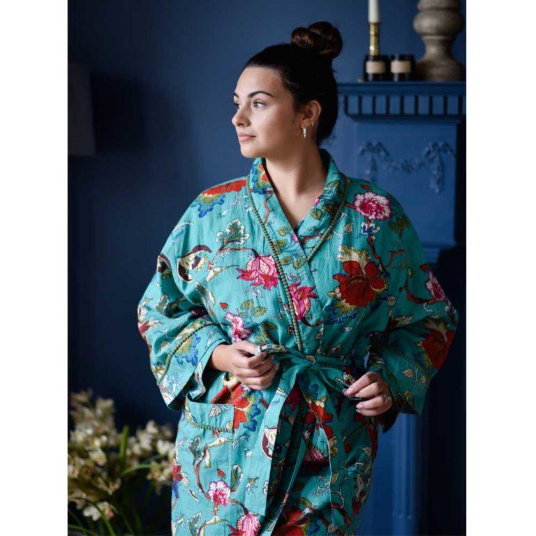 Teal Exotic naisten kimono aamutakki Puuvillavaatteet Powell Craft 