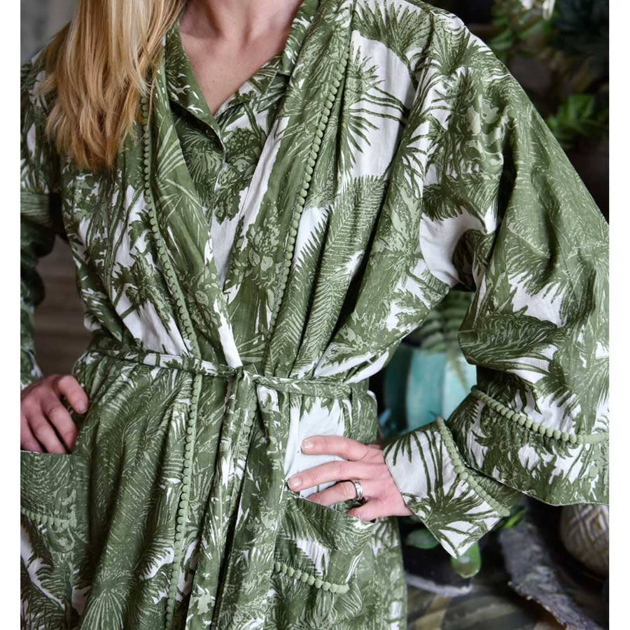 Tropical Green Fern naisten kimono aamutakki Puuvillavaatteet Powell Craft 