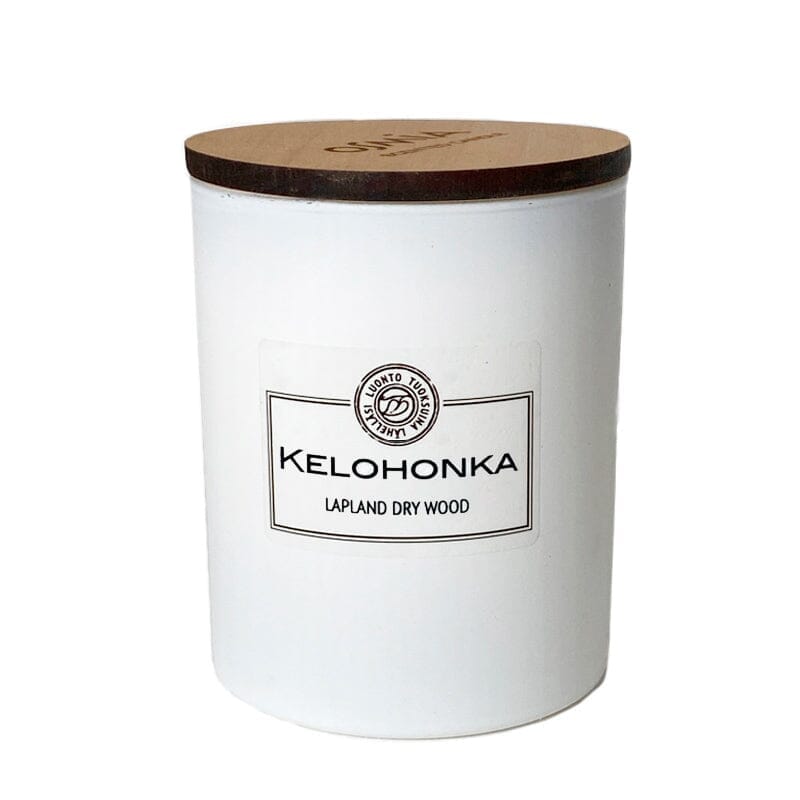Osmia Kelohonka -tuoksukynttilä 150 g valkoisessa lasisessa purkissa, jossa kaunis puinen kansi.