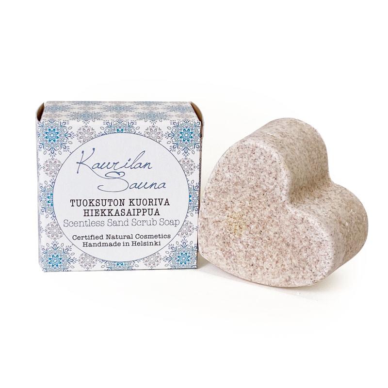 Tuoksuton Kuoriva Hiekkasaippua 110 g METALLI- TAI PAHVIRASIASSA - OUTLET Kosmetiikka Kaurilan Sauna Pahvirasia 
